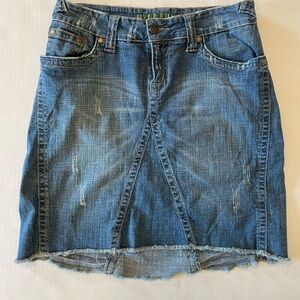Hydraulic Distressed Raw Hem Denim Skirt Size 9/10